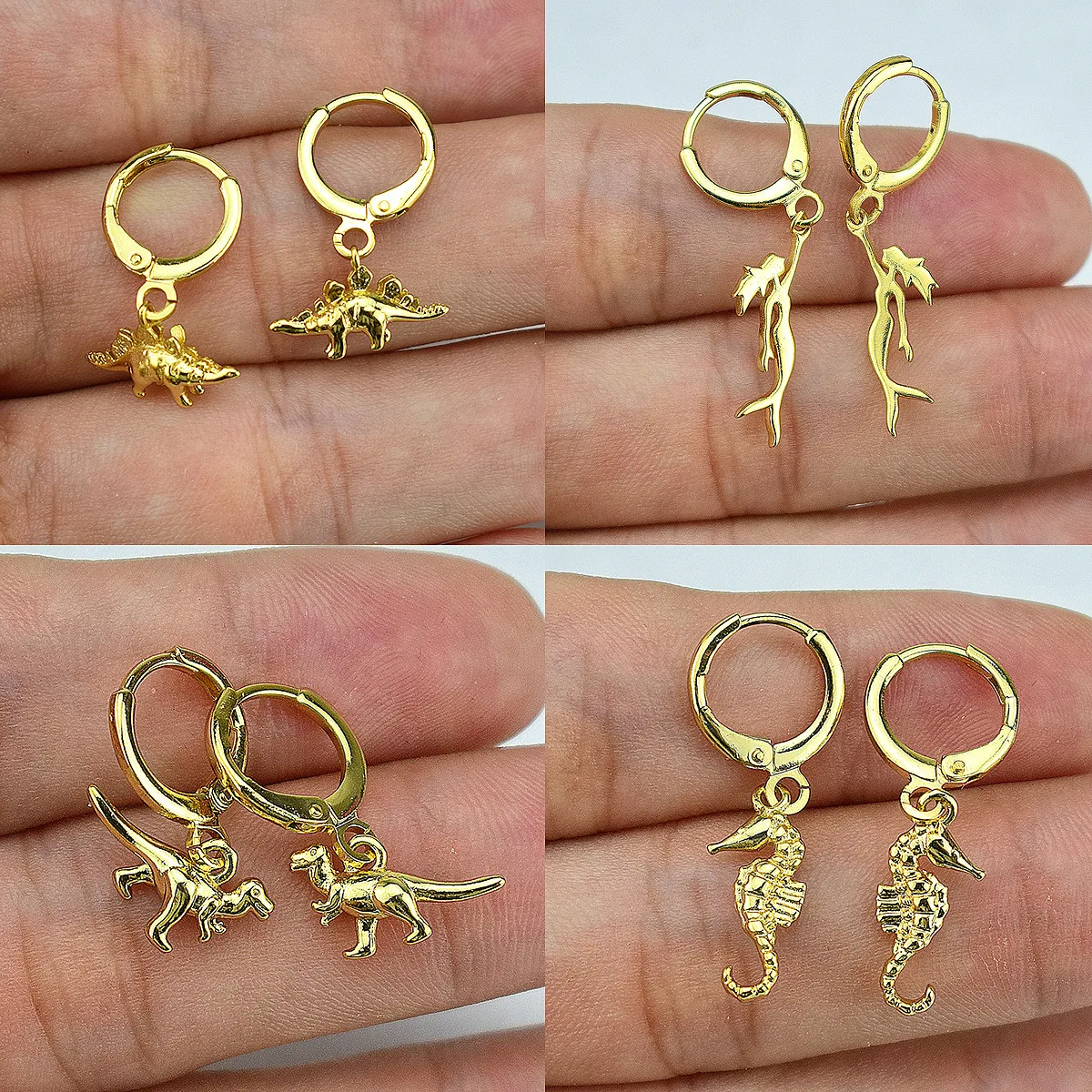 

New creative interesting golden small animal dinosaur high-quality electroplating cute men and women earring jewelry wholesale
