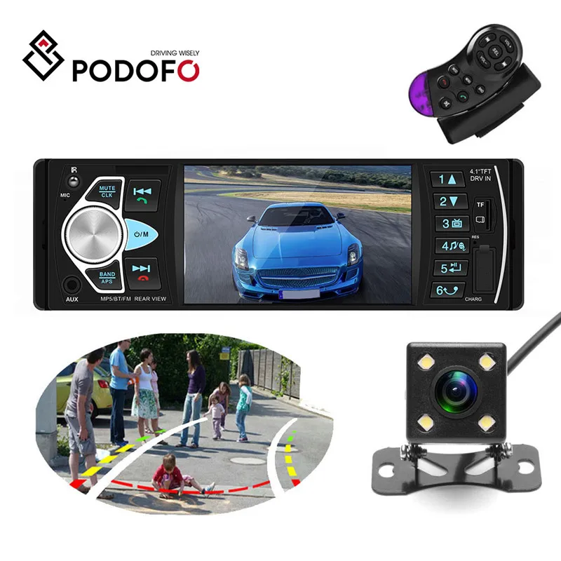 Podofo 4,1 ''Автомагнитола 1 din аудио стерео авторадио FM Bluetooth рулевое колесо дистанционное управление радио кассетный плеер автомагнитолы