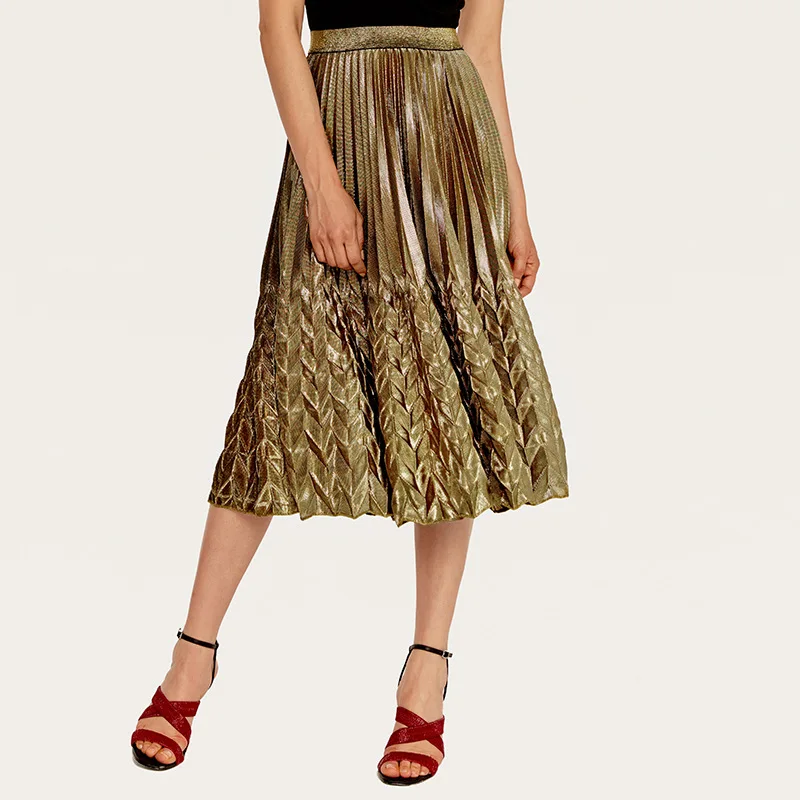 GOPLUS блестящая металлическая плиссированная юбка средней длины весенне осенняя