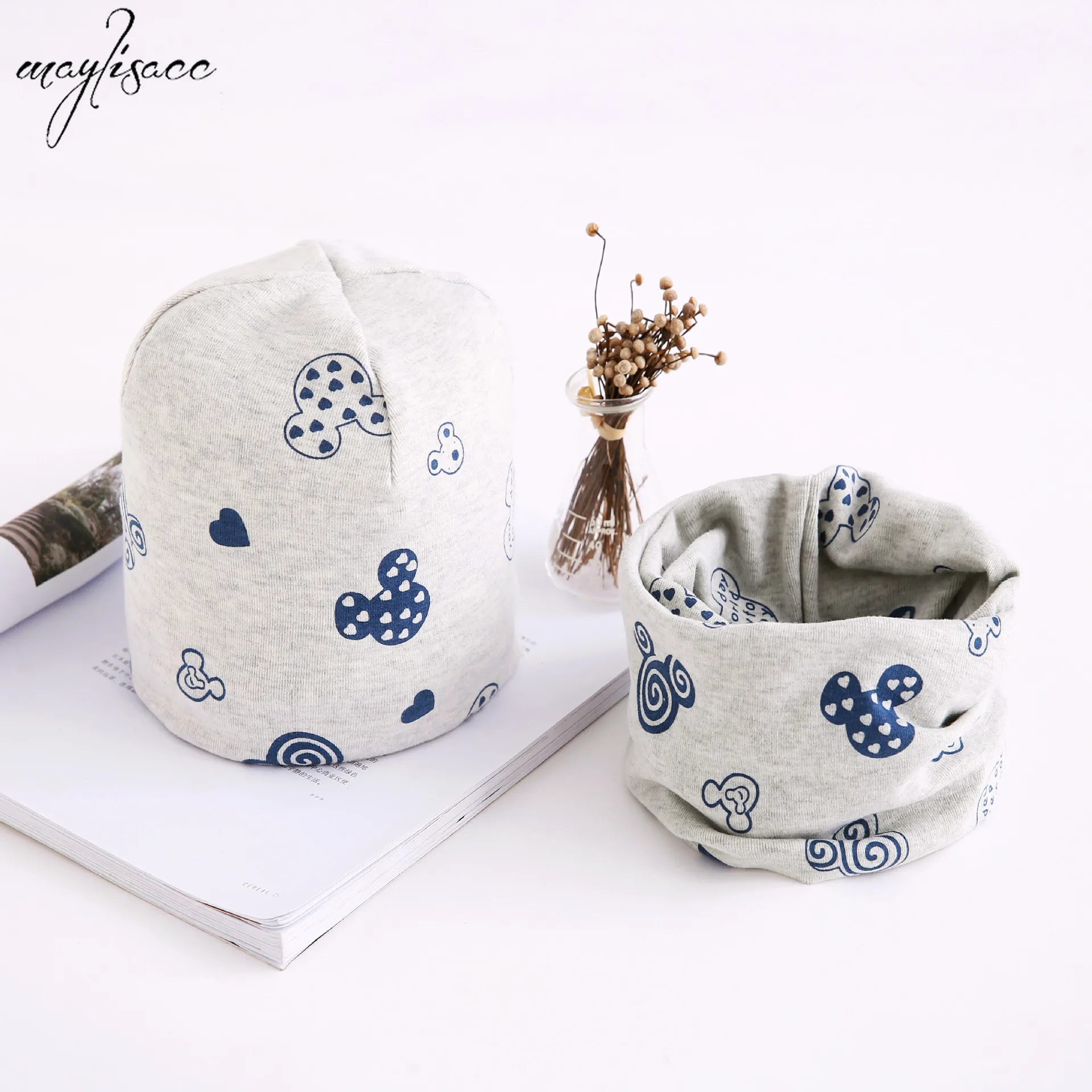 Maylisacc Autumn and Winter New Scarf Hat Two-piece Set 0-8 Years Old Baby Cotton Collar Hat Suit Children's Beanie Snood Sets