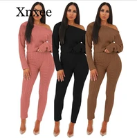 wool elastic waist womens knitted suits spring sweater set mid line pullover sweater pants two pieces sets sexy jogging pink