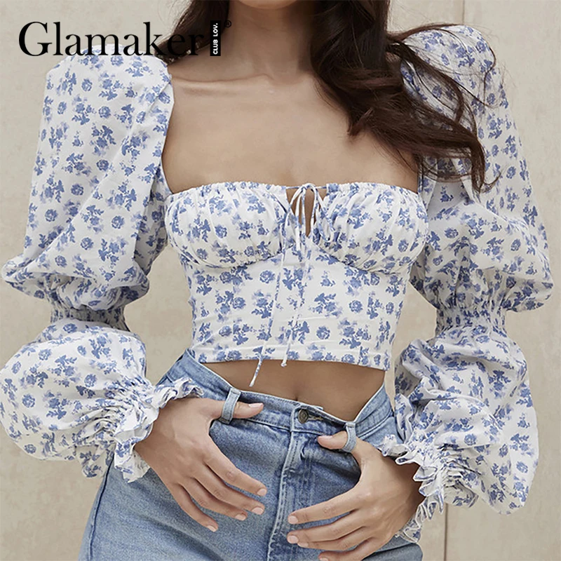 Шифоновая Элегантная блузка Glamaker с цветочным принтом Офисная Женская