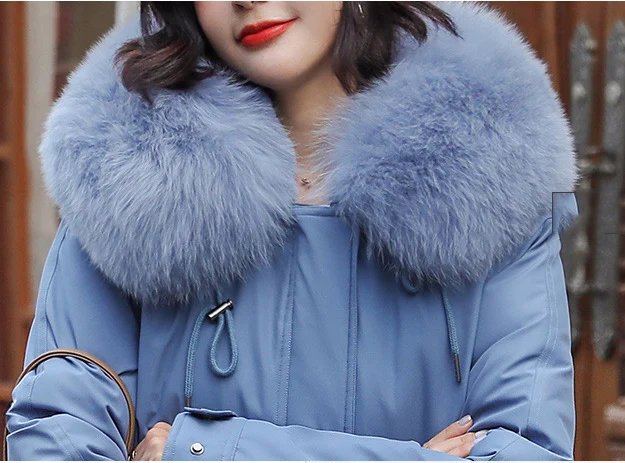 

2020 New Parka Coat Women Winter Hooded Thickening Big Fur Collar Cotton Winter Jacket Feminine Warm Parkas Cashmere liner L488