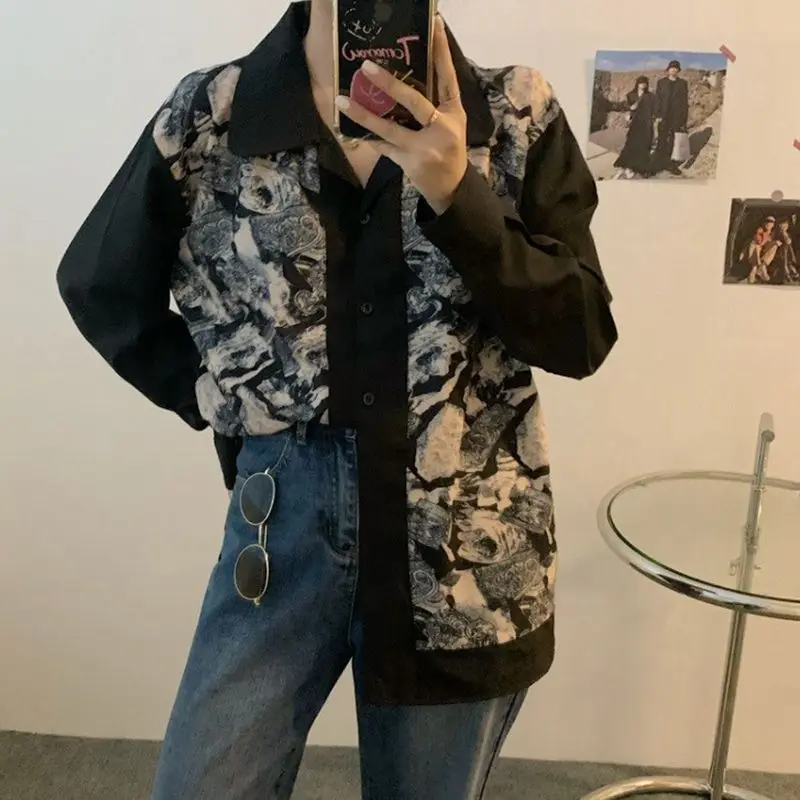 

2022 New Vintage Spring Loose All-Match Shirts For Women Fashion Chic Splicing Long Sleeve Blousers Female Casual Tops Ins