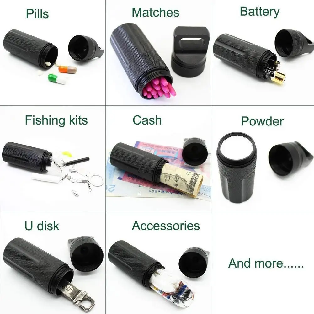 

Black Mini EDC Survival Equipment Waterproof Box Emergency Medicine Aid Container Bottles Tool Outdoor First Storage R7K7