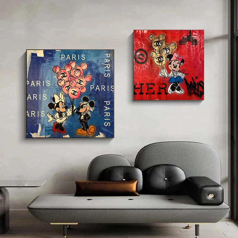Картина на холсте Disney Микки Маус влюбленный мультфильм Модные плакаты и принты