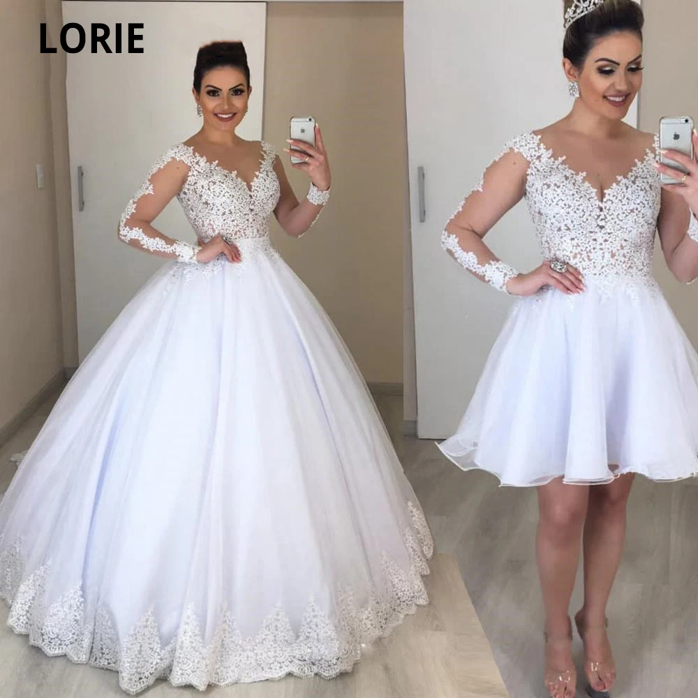 

LORIE White 2 in 1 Ball Gown Wedding Dresses with with Detachable Skirt Lace Boho Bridal Gowns Princess Wedding Party Dress