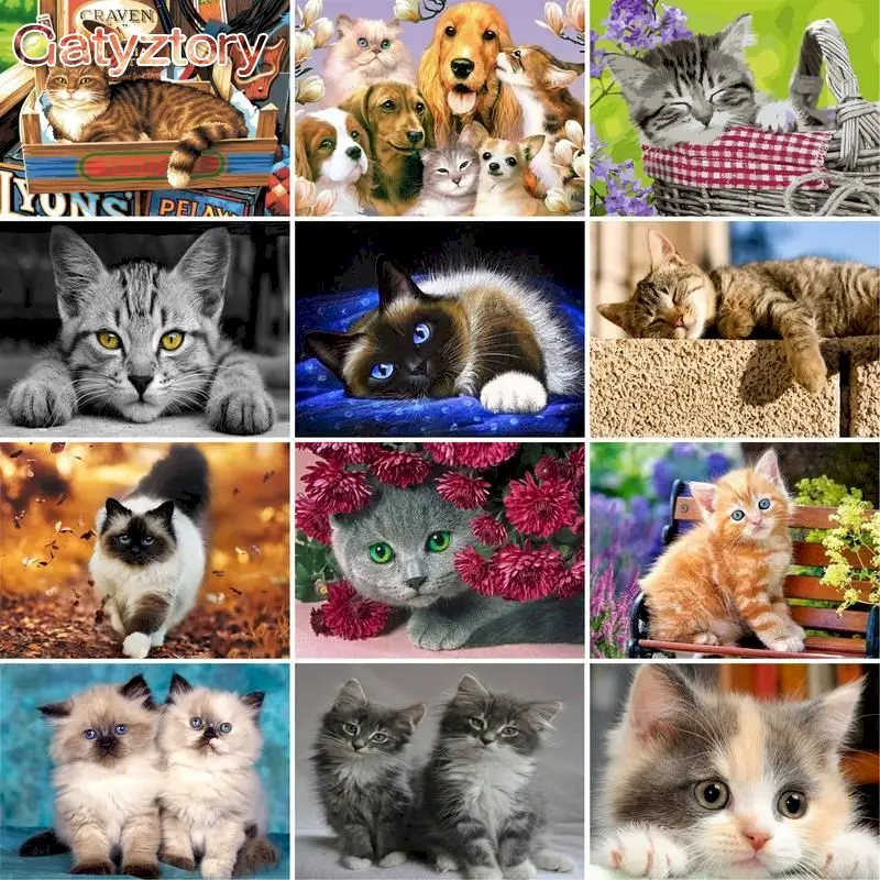 

GATYZTORY DIY Painting By Numbers Kit For Adult child Cute Cat Animal paint by numbers Wall Art Special gift Canvas Painting on