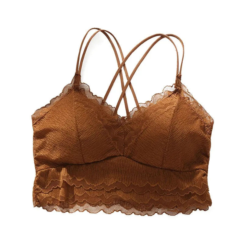 

Women Sexy Lingerie Cross Thin Beautiful Back Shoulder Strap Lace Without Steel Ring With Bra Pad Camis Intimates Staniki Damski