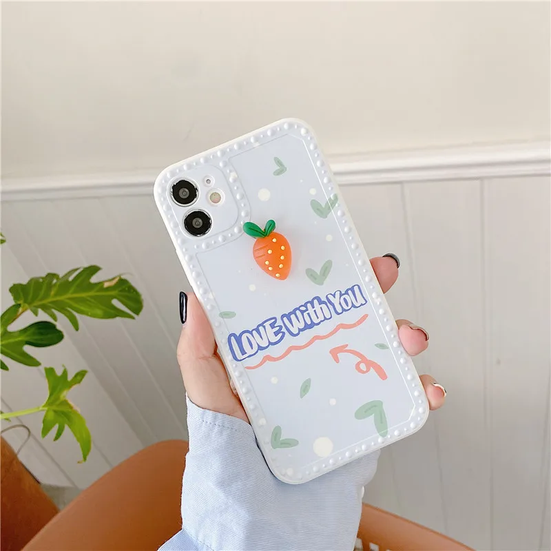 Милый 3D стерео чехол для телефона с рисунком моркови клубники iPhone 11 Pro Max 7 8 Plus SE 2020