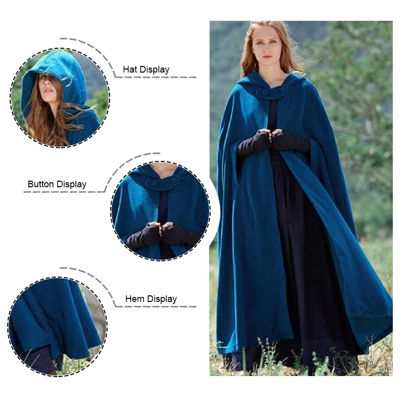 

Anbenser Fashion Women Long Cape Cloak Hooded Wool Blend Coat Sleeveless Winter Poncho Cardigan Festival Party Costume Plus Size
