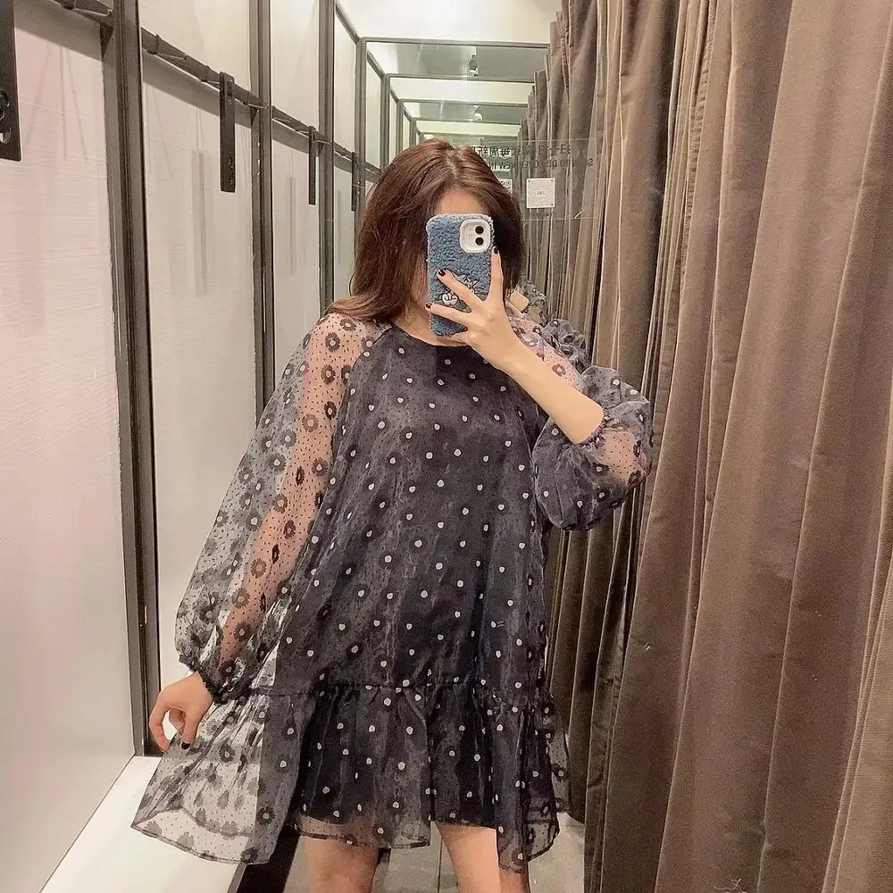 Dave &amp Di весна 2020 английское винтажное платье из органзы в горошек свободные