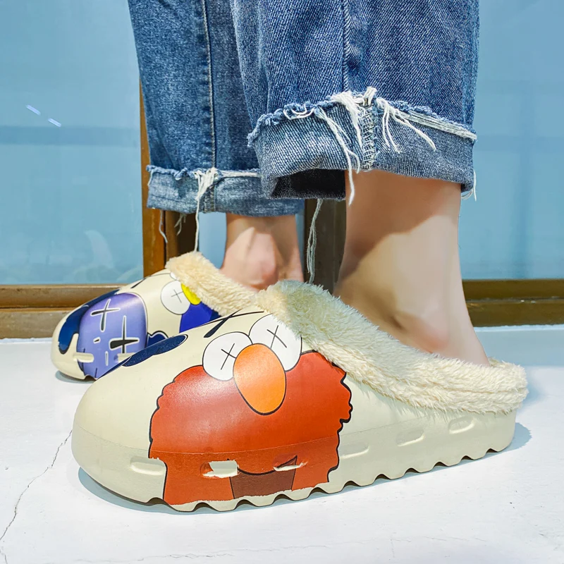 

Platform Female Slides Indoor EVA 2022 Warm Slippers Womens and Mens Sesame Style Spring Winter High Quality Soft Plush Shoes