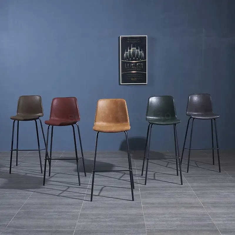 Bar chair ins net red designer nordic wrought iron high retro leather art bar stool front desk |