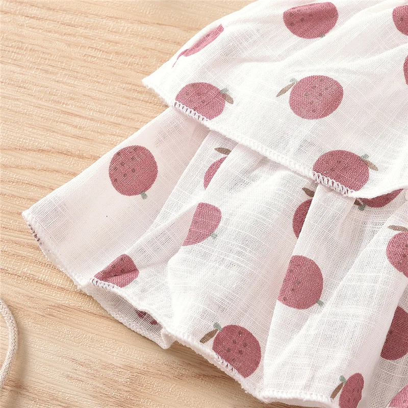 

Girls Summer Two Piece Set Fashion Fruit Polka Dot Suspender Tops and Solid Color Short Pants