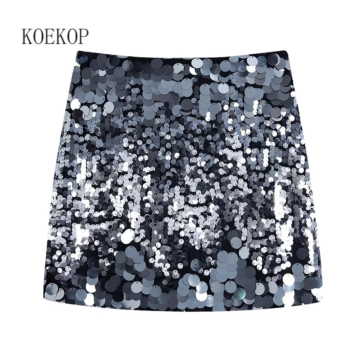

Koekop Women Fashion Solid Sequined Mini Skirt Casual High Waist Back Zipper Chic Lady Female Skirts