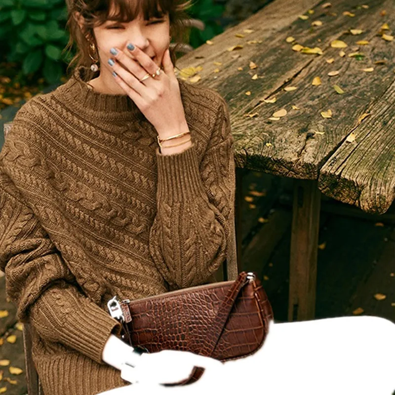 Женский свитер BARESKIY с круглым вырезом кашемировый однотонный свободный