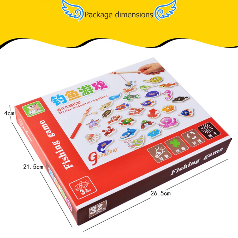 

Kids Wooden Fishing Toy Children Magnetic Matching Board Interactive Desktop Game Baby Colorful Double Pole Iron Box Educational