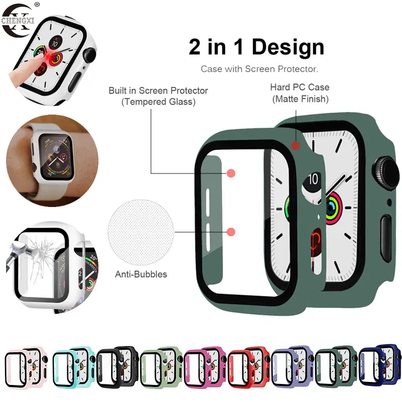 Матовый пластиковый чехол для часов Apple Watch 5 4 3 2 1 42 мм 38 стеклянная пленка