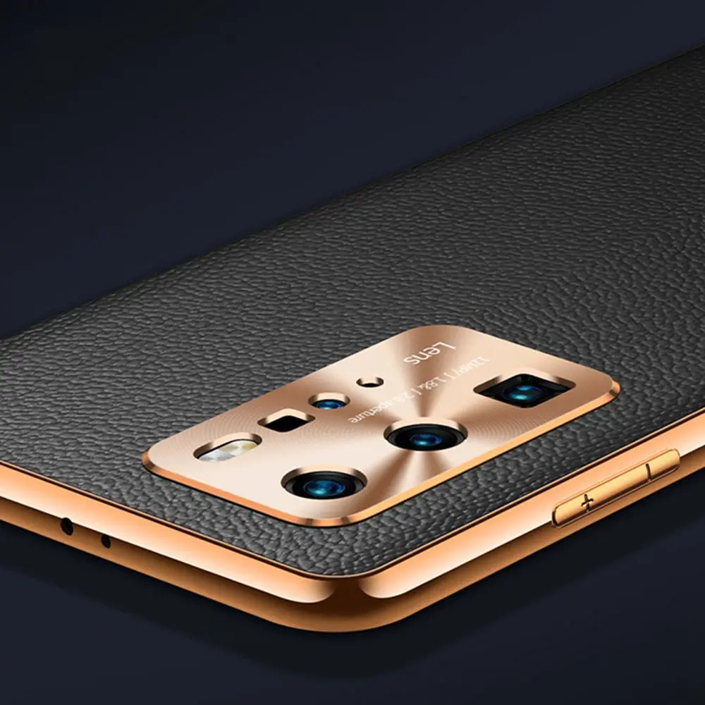 

Genuine Leather Soft Case For Huawei P40 Pro Plus Case Luxury Metal CD Grain Lens Protect Back Cover For Huawei P40Pro Plus Case