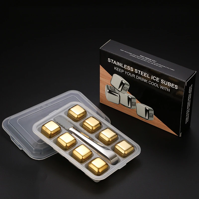 

Reusable Golden Whiskey Stones Ice Cubes Chilling Rocks whisky cooler whiskey ice bucket champagne beer cooler stainless steel