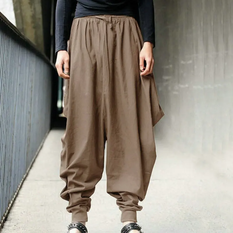 

Lugentolo HaremPants Men Wide Leg Loose Drawstring Solid Color Summer Casual Lightweight Full Length Pleated Mens Pants
