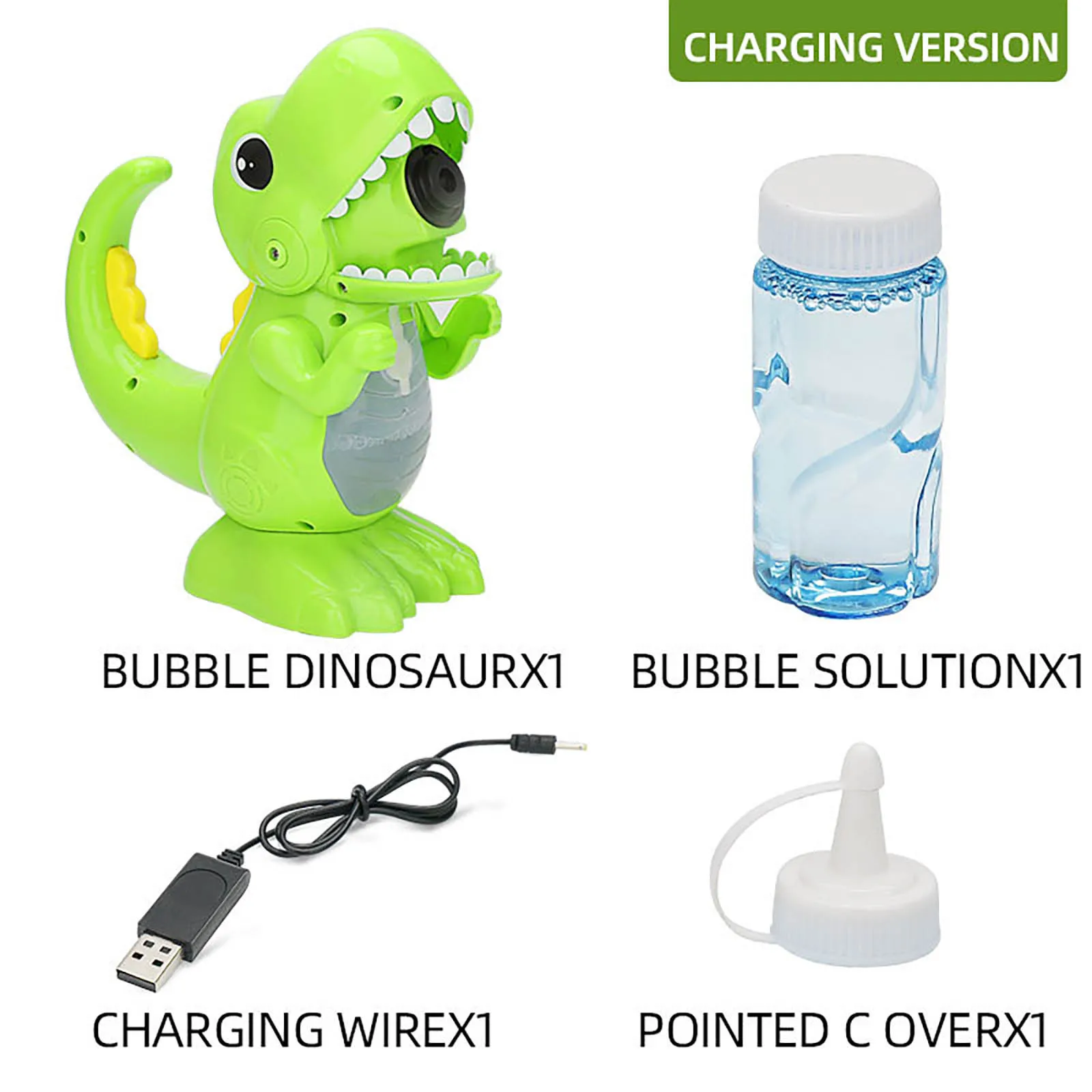 

Bubble Gun Rechargeable Hand-held Electric Dinosaur Bubble Machine Kids Outdoor Fun Soap Bubbles Blower With Movable Mouth 60ML