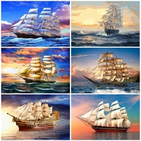 gatyztory paint by numbers sailing boat in sea for adults handmade diy gift oil picture by number home living room decoration