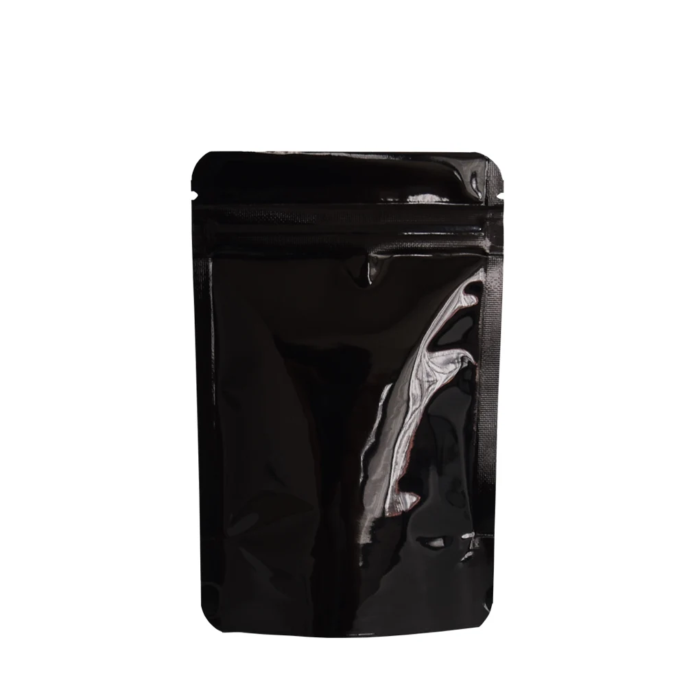 

1000Pcs Black Stand Up Glossy Mylar Foil Self Seal Zipper Recyclable Packaging Bag Zip Lock Retail Package Bag Dry Meat Beans