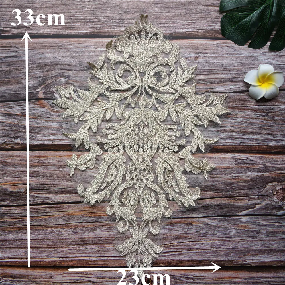 Кружево из золотых нитей Цветочная вышивка свадебное платье аппликация барокко