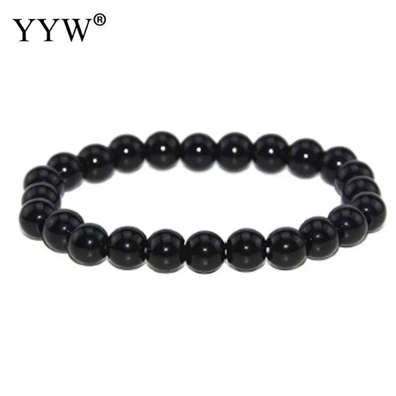 Гладкий натуральный камень Seadbeads браслет для мужчин и женщин черный Poblished