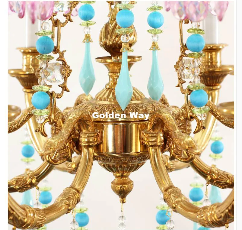 

Newly 100% Copper Material D64cm H80cm Crystal Chandelier Hanging Bronze Color AC Lighting Fixture Lustre Suspension Lighting