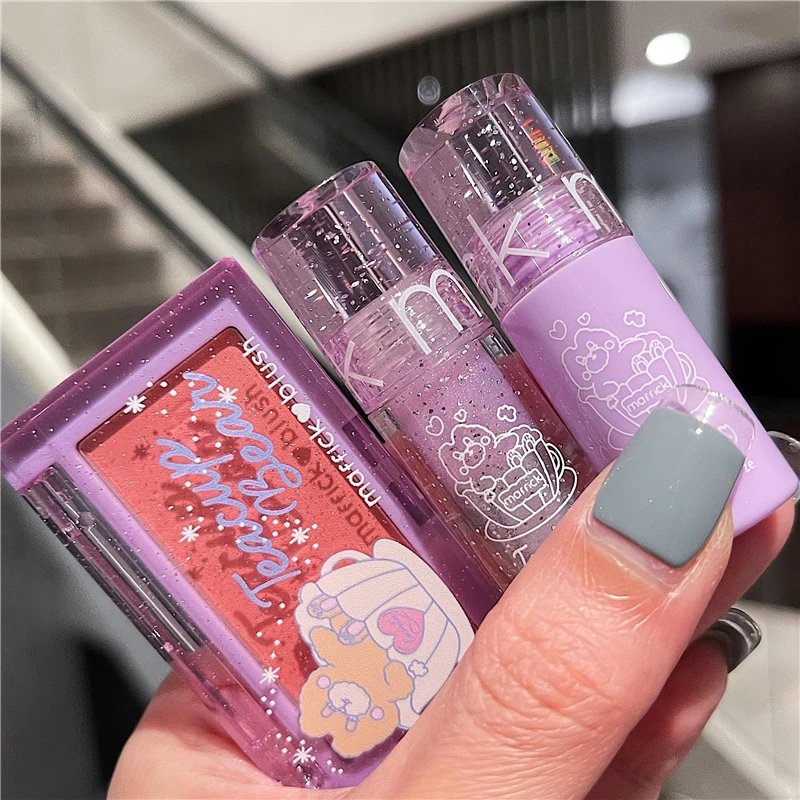 

3 pcs Makeup Set Pigment 2 pcs liquid lipstick + 1pc blush Makeup Set box Long-lasting Lip Gloss cheeks red Blush cosmetics kits