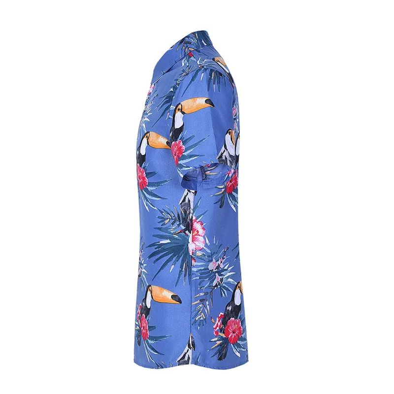 Мужская гавайская рубашка с коротким рукавом Повседневная принтом попугая и