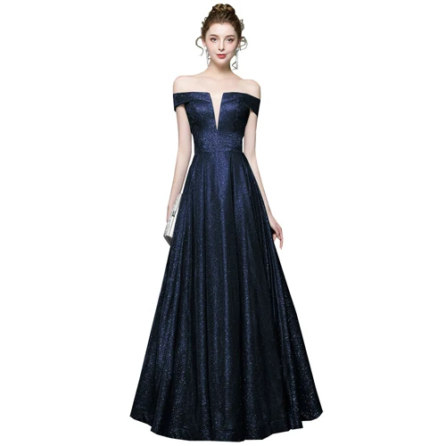 Robe De Soiree блестящее платье с v-образным вырезом длинное вечернее платье вечерние элегантные A Line блестящие Выпускные платья с поясом - Цвет: Тёмно-синий