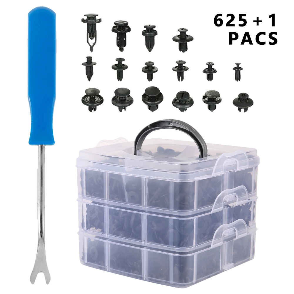 

625pcs/box Auto Fastener Clips Vehicle Retainer Rivet Door Panel Trim Plastic Mixed Car Clips Fender Liner Bumper Fender