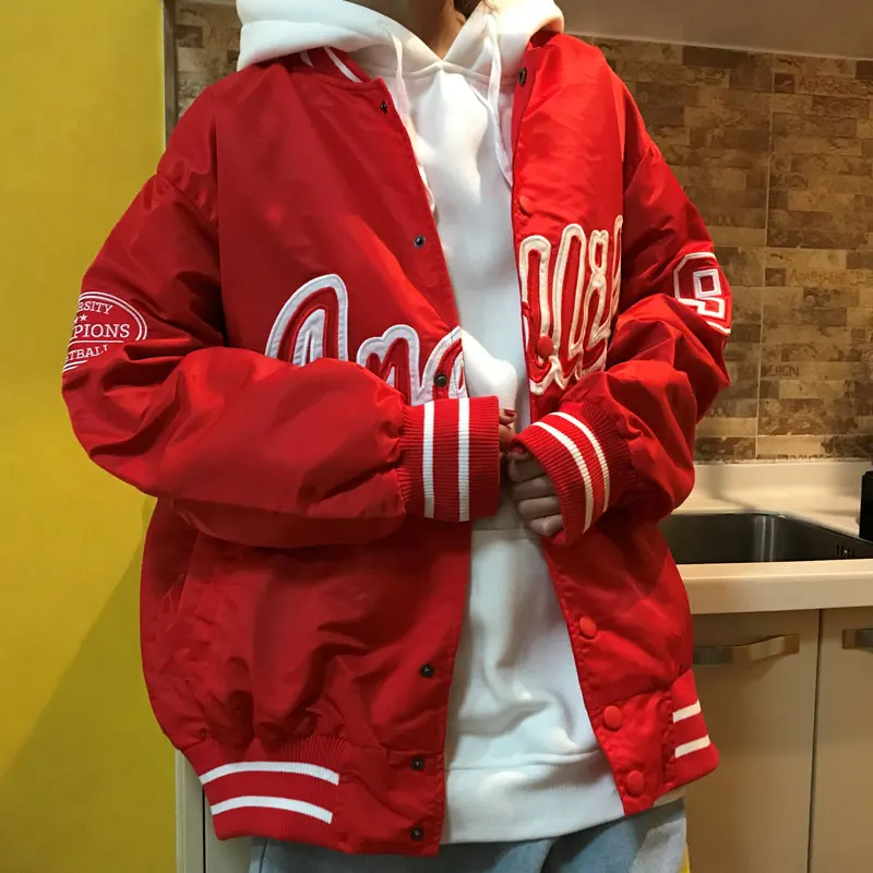 

Men's Varsity Bomber Jackets Embroidery Letters Oversized Hip Hop Streetwear Casual Baseball Uniform Coats Vintage Male Clothing