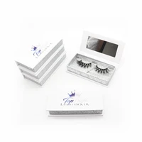 white sliver glitter mink eyelashes packaging box with logo 20mm crisscross handmade eyelash custom lashbox empty with mirror