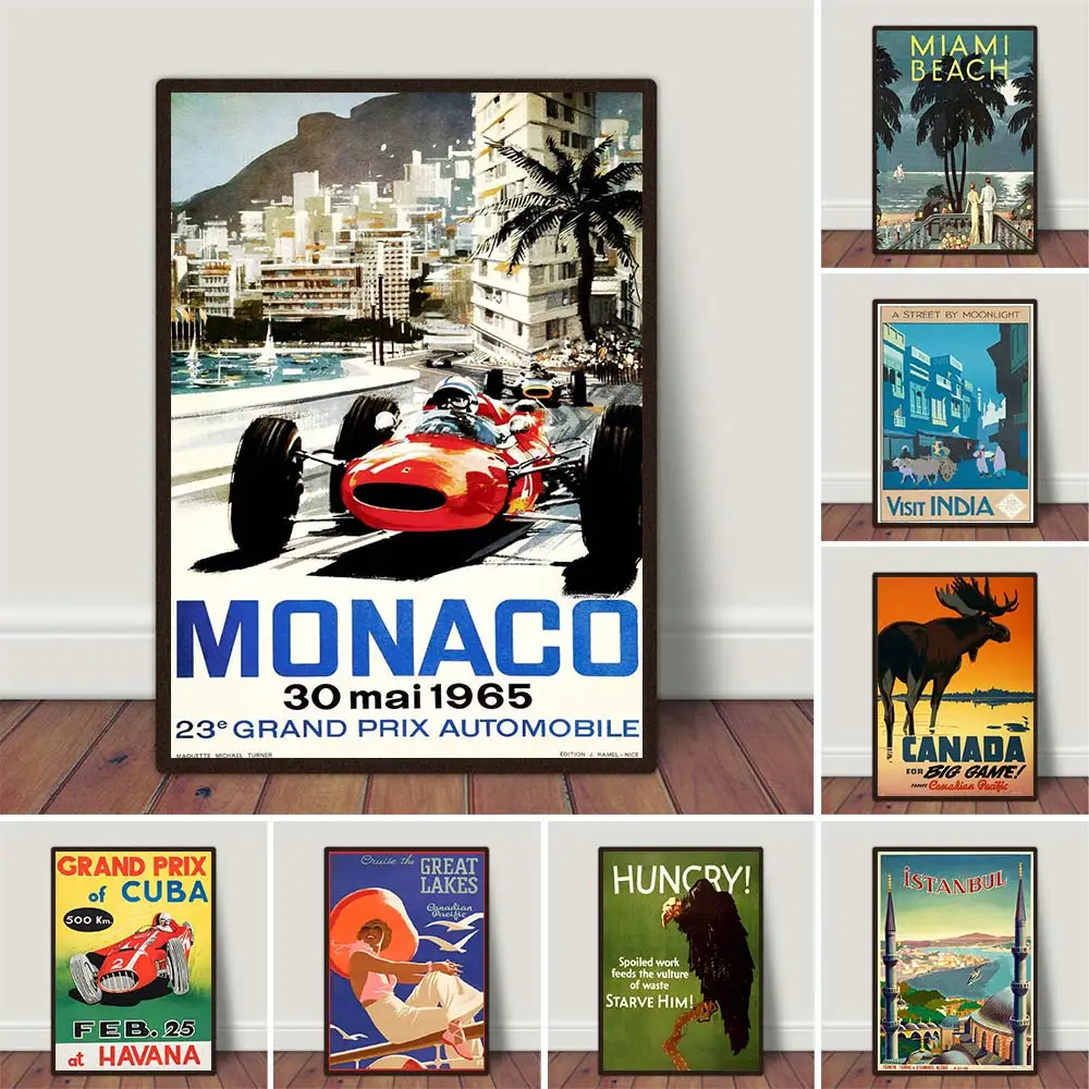 

Grand Prix Monaco Poster Retro Auto Racing Canvas Painting Vintage Wall Art for Modern Living Room Home Decor