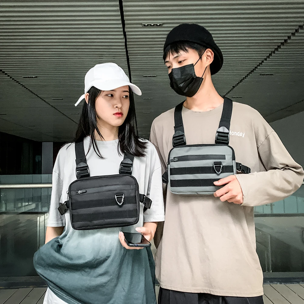 

Men's Chest Bags Fashionable Street wear Waist Bags For Men Canvas Tactical Bag Bullet Street Hip Hop Chest Vest Pack Oxford Bag