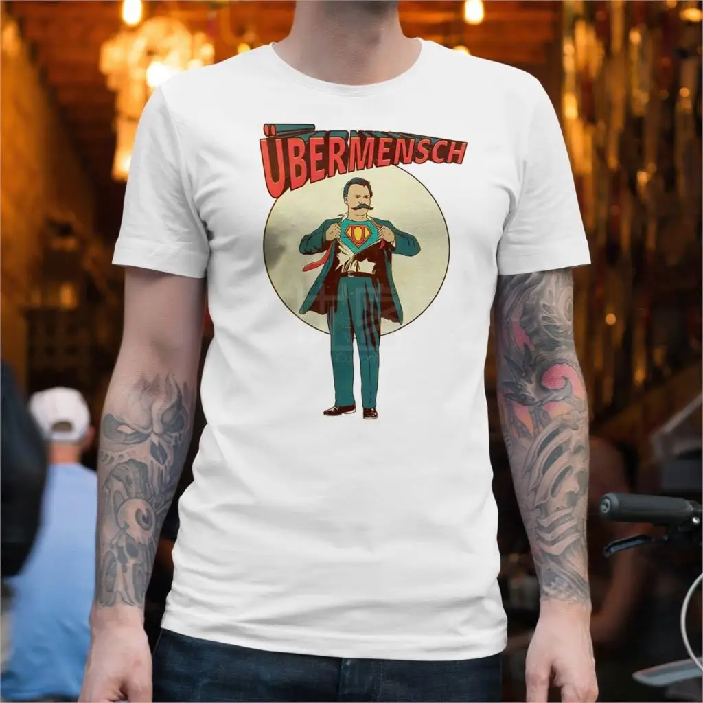 UBERMENSH NIETZSCHE футболка унисекс | Супермен забавный смешной свободные черные мужские