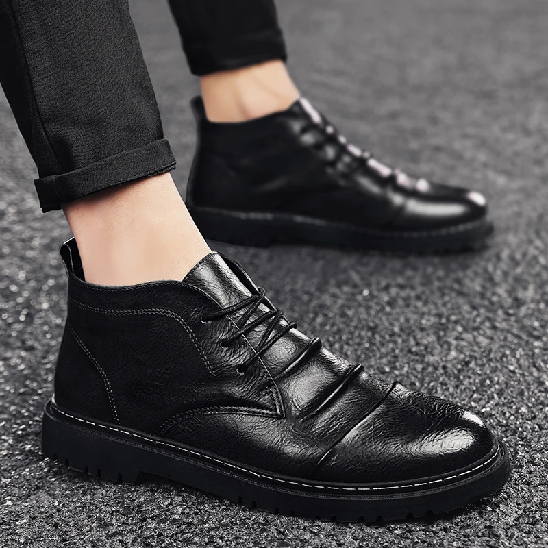 

Men Leather Boots 2021 New Autumn Men Shoes lace up Casual British Basic Men Western Boots fashion ankle boots for men