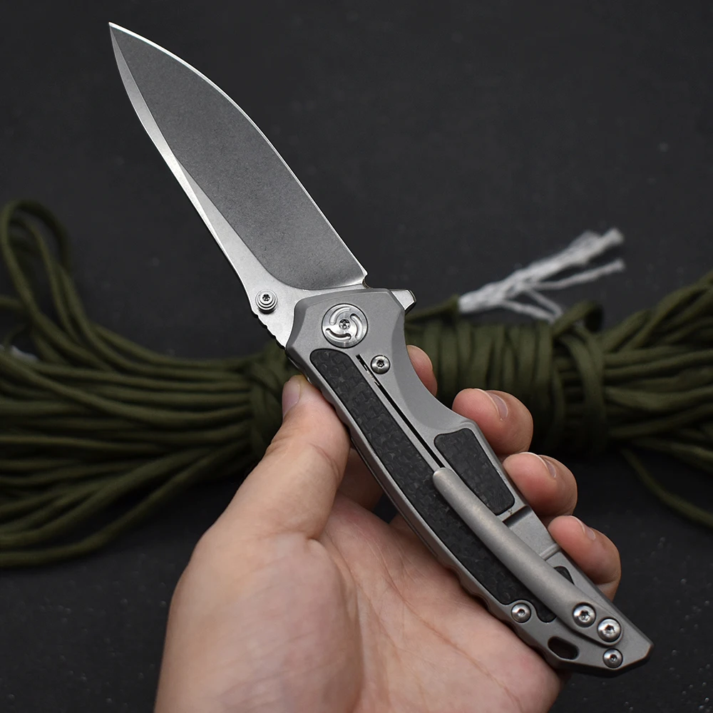 Титановая ручка из углеродного волокна M390 сталь TC4 с клипсой складной карманный