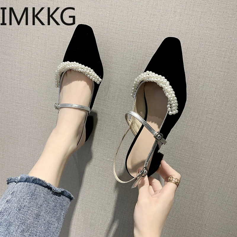 Женские босоножки с ремешком на пятке однотонная Жемчужная Нить бусина туфли