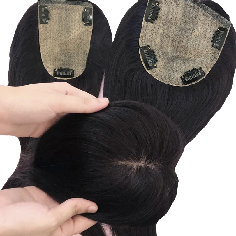 

9x14cm Straight Silk Skin Base Toppers Virgin Straight Human Hair Women Toupee 10x10cm Natural Color For Thin Hairs