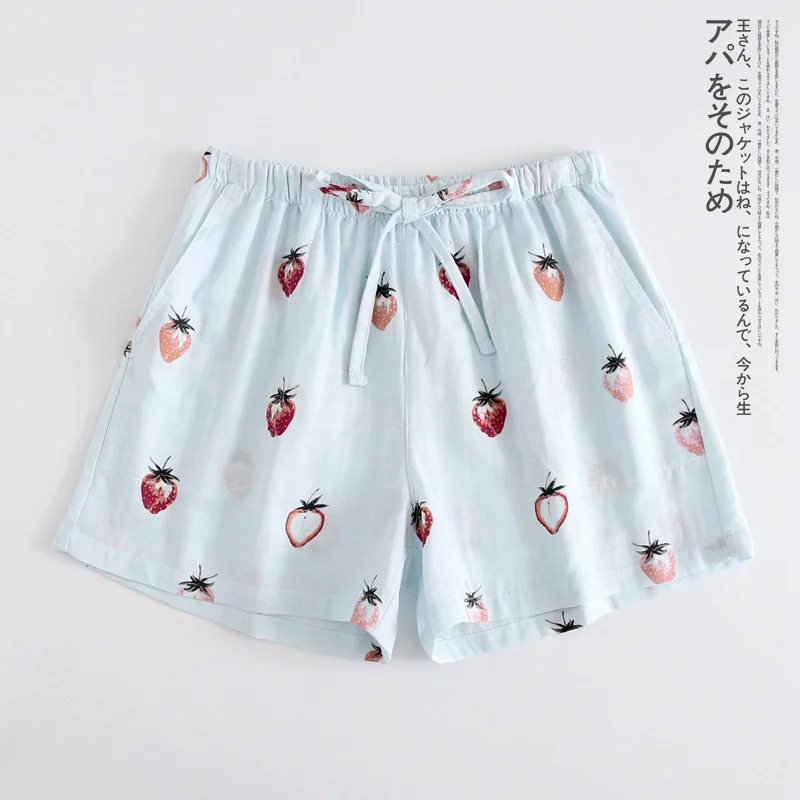 

Women Sleep Short Pants Cotton Gauze Pajamas Summer Home Beach Bottoms Lounge Sleepwear Loose Large Size Printing