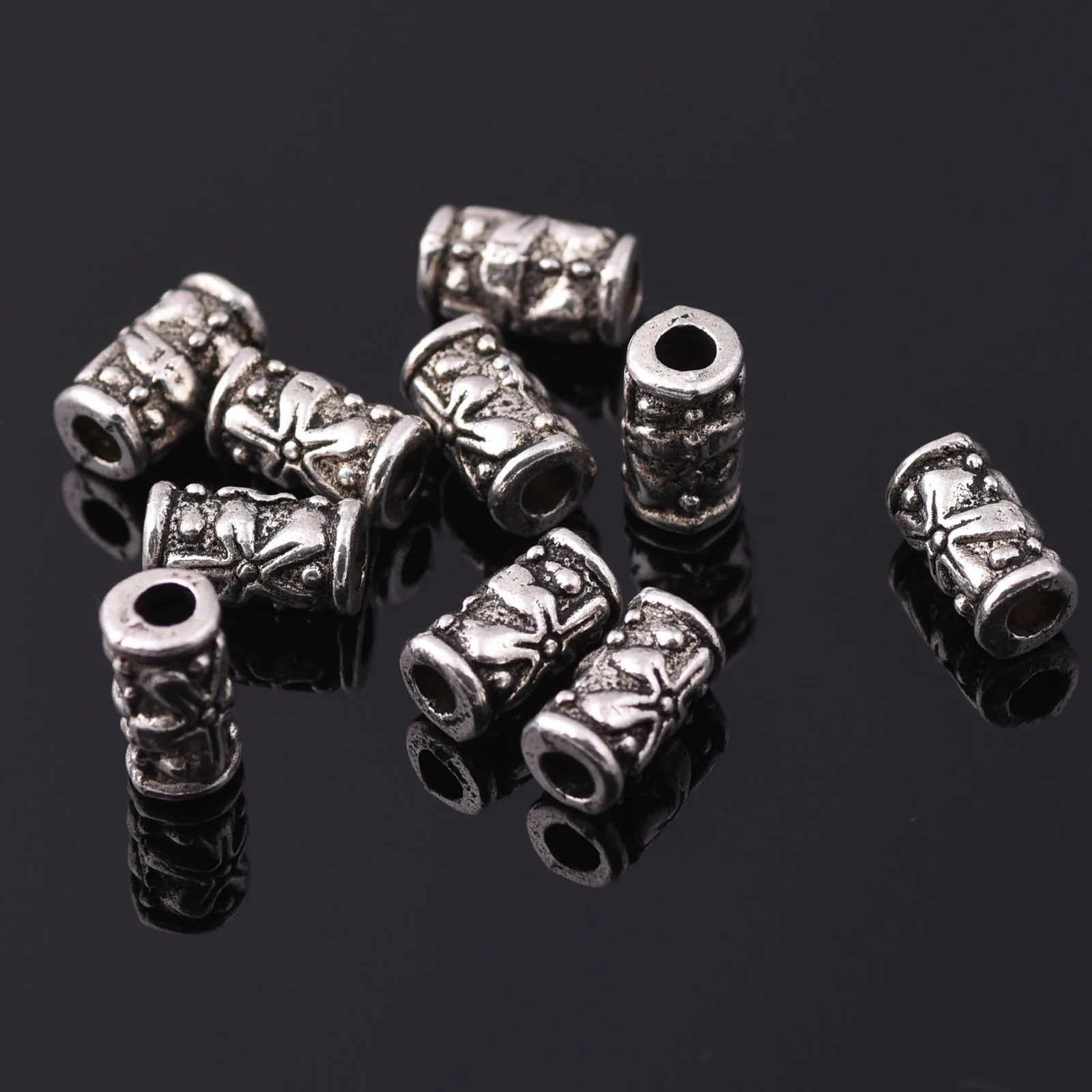 

50pcs Tibetan Silver Metal 10x5.5mm Cylinder Tube Shape Loose Spacer Beads lot for Jewelry Making DIY Crafts Findings