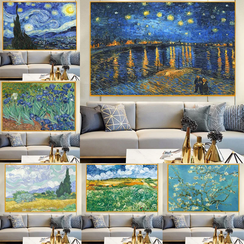 

Famous Artist Van Gogh Starry Sky Iris Flower Canvas Painting Abstract Landscape Canvas Print Poster Pictures Cuadros Home Decor