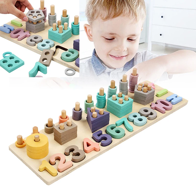 

Развивающая деревянная доска Монтессори, Игрушки для раннего развития, форма, цвет, математика, соответствие, Оригинальный конструктор, игр...