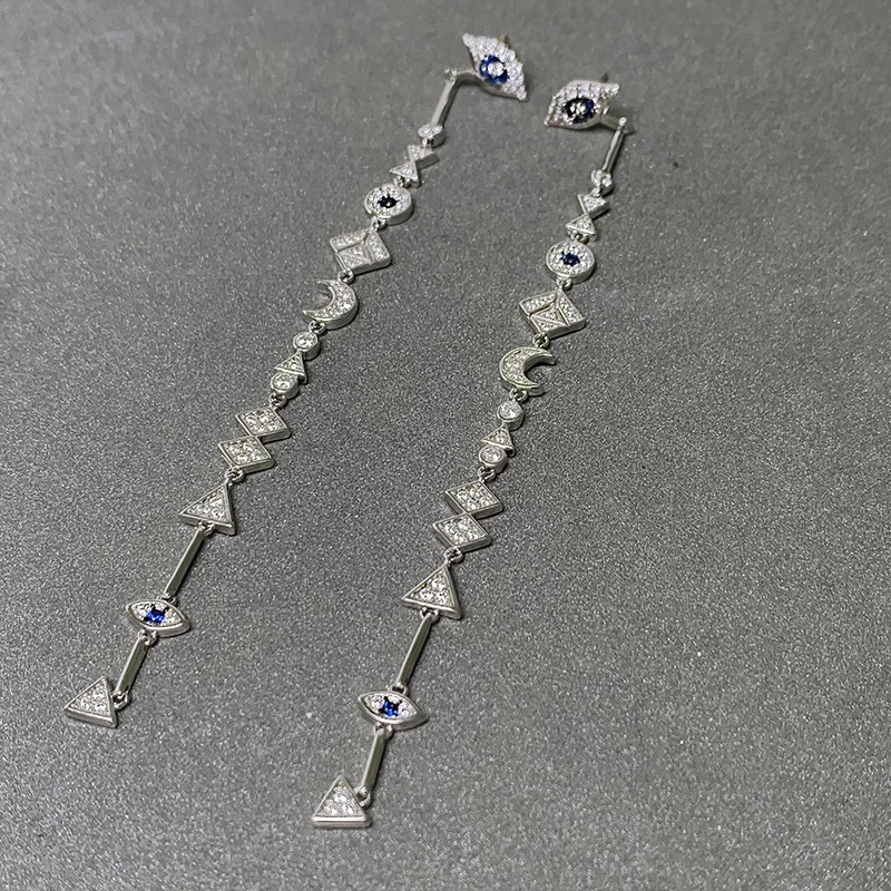 

S925 sterling silver summer new evil eye earrings female fashion personality jewelry long star and moon earrings party gift